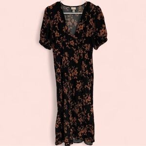 A New Day Black and Pink Floral Midi Dress